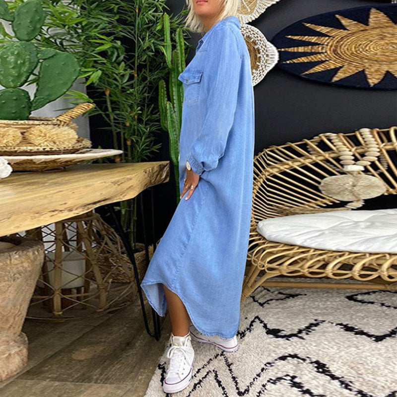 Lina™ - Långärmad maxiklänning i denim