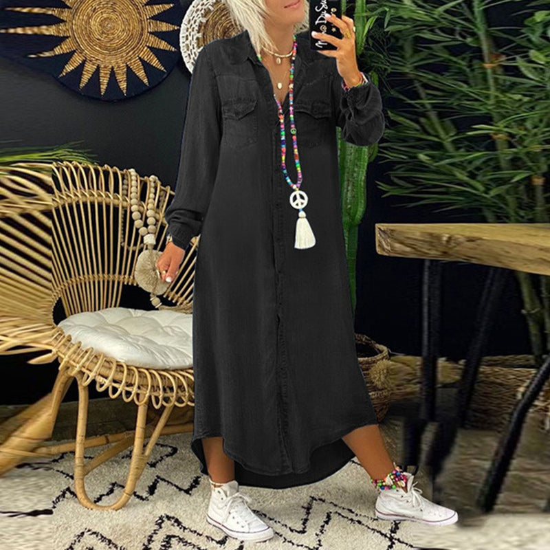 Lina™ - Långärmad maxiklänning i denim