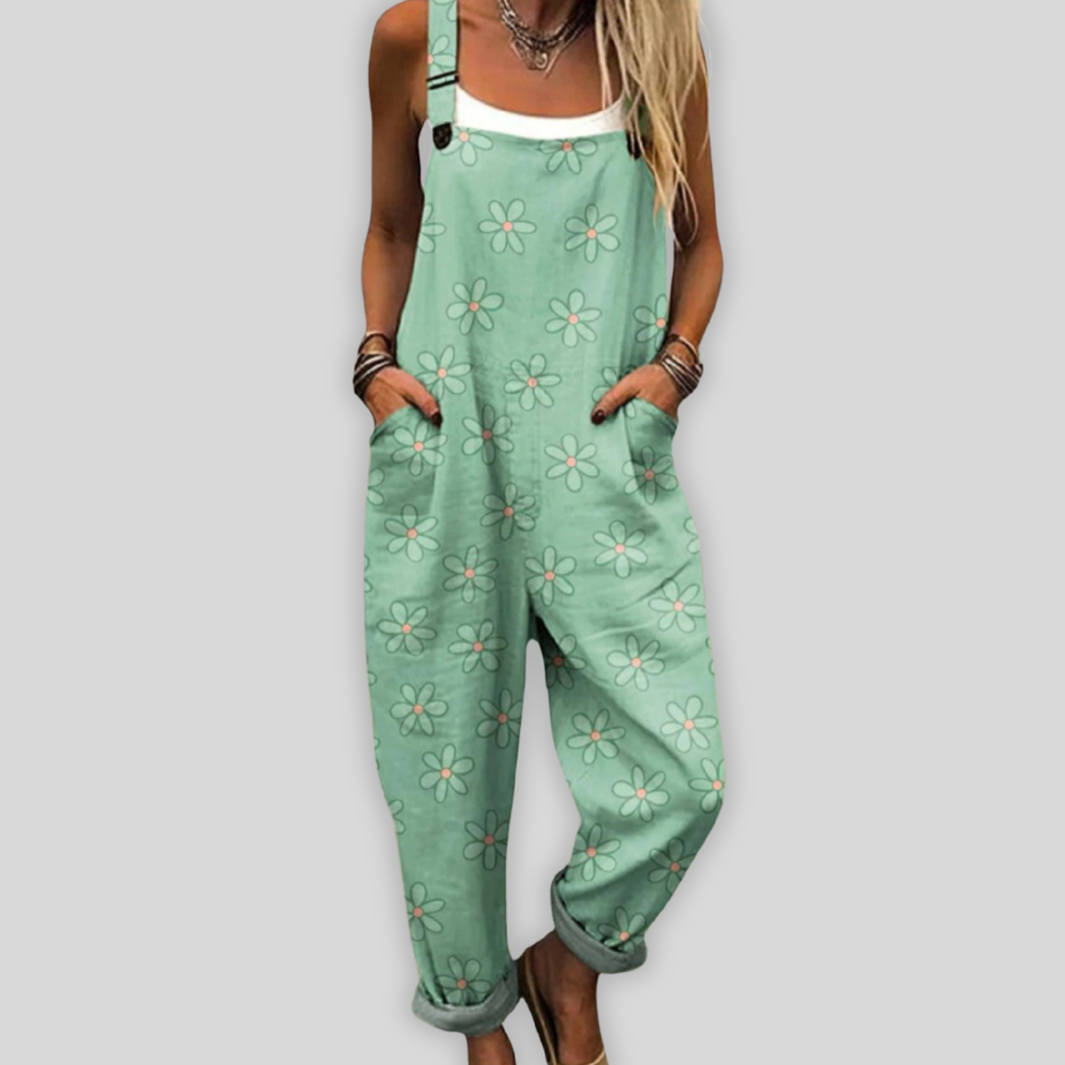 Zazalou™ - Elegant grön blommig jumpsuit