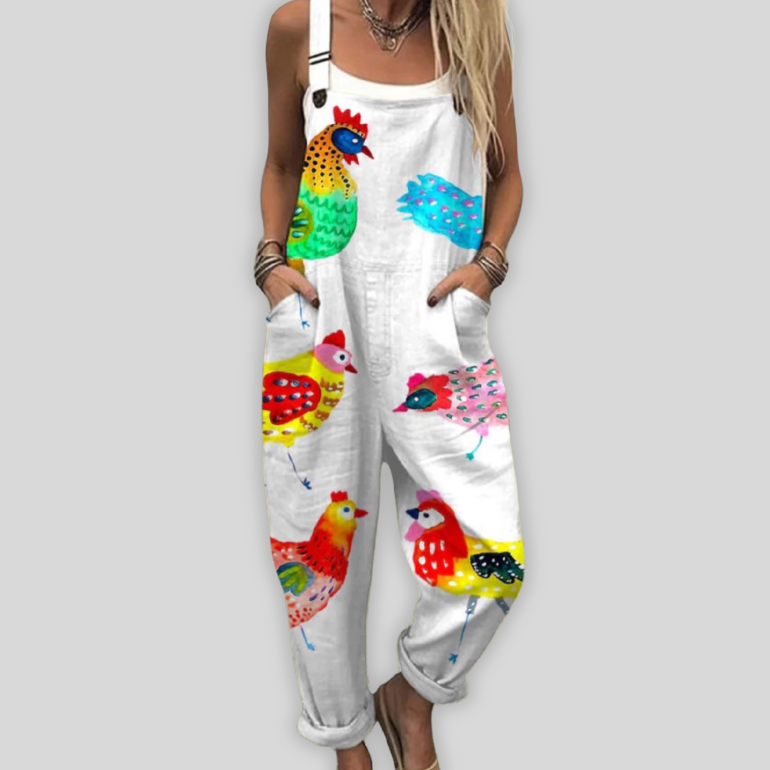 Zazalou™ - Snygg jumpsuit – färgglada kycklingmönster