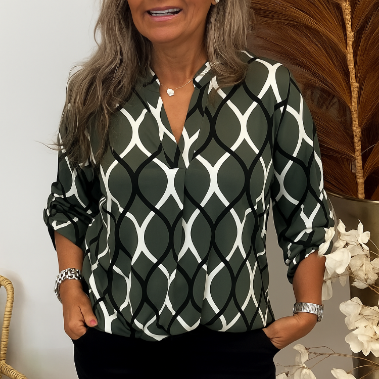 Eva™ | Casual blus med långa ärmar och elegant mönster